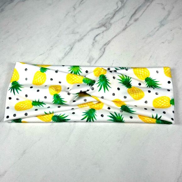 Pineapple Polka Dot Soft and Stretchy Turban/Faux Knot Headband - Picture 1 of 2